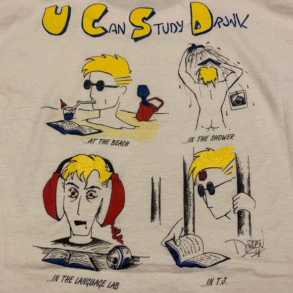 NWOT Vintage Drunk UCSD Graphic Spellout Tee Sz XL - Picture 2 of 6